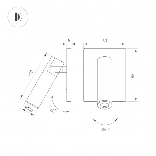 Arlight Светильник SP-READER-S60x86-3W Warm3000 (WH, 20 deg, 230V) (IP20 Металл, 3 года)