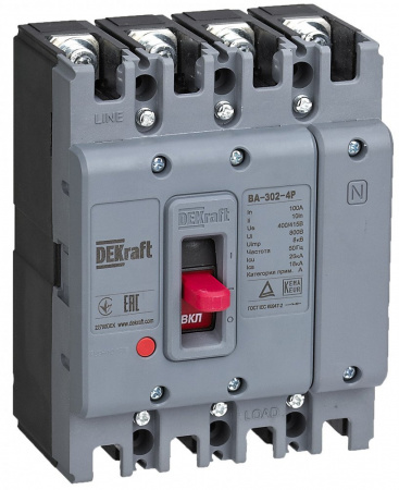 Dekraft Силовой автоматический выключатель 4P 80А 25кА ВА-302 Dekraft Силовой автоматический выключатель 4P 80А 25кА ВА-302