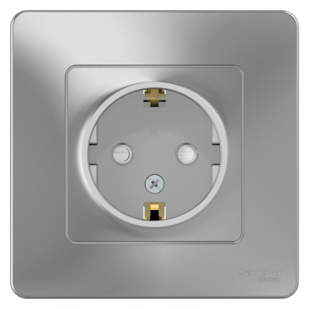 SE Blanca внутр Алюминий Розетка с/з со шторками, 16А, 250В