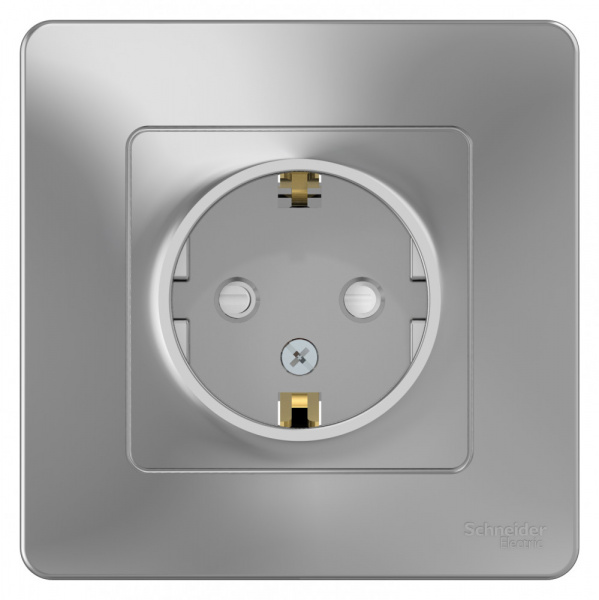 SE Blanca внутр Алюминий Розетка с/з со шторками, 16А, 250В