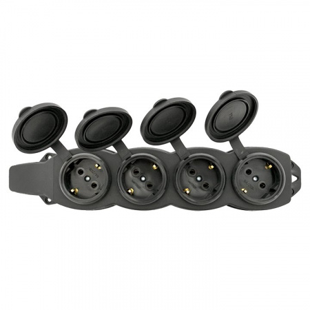 EKF Basic Розетка (колодка) четырехместная с защит. крышками каучуковая 230В 2P+PE 16A IP44