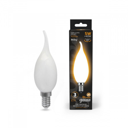 Лампа светодиодная филаментная Gauss E14 5W 4100К матовая 104201205