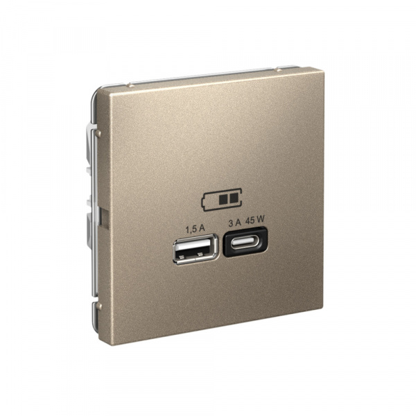 Systeme Electric ArtGallery Шампань USB Розетка A + тип-C 45Вт высокоскор.заряд. QC, PD, механизм