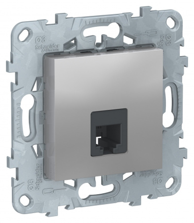 SE Unica New Алюминий Розетка телефонная, RJ11, одиночная 4 контакта