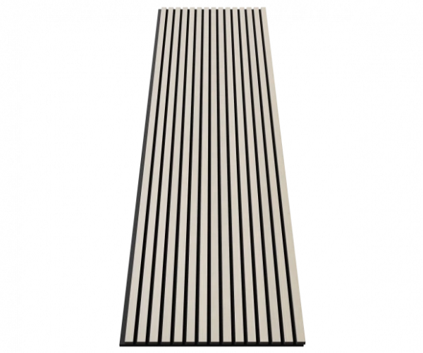 Акустическая панель, черный войлок, 2750х600х21мм, рейки МДФ, шпон дуб клэр светлый Акустическая панель, черный войлок, 2750х600х21мм, рейки МДФ, шпон дуб клэр светлый