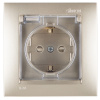 Simon 15 Шампань Розетка с/з, со шторками, с крышкой, IP44, 16А, 250В, винт.зажим