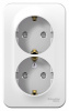 SE Blanca наруж Бел Розетка 2-ая с/з со шторками 16А, 250В, монтажная пластина