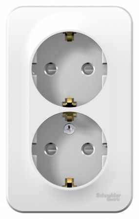 SE Blanca наруж Бел Розетка 2-ая с/з со шторками 16А, 250В, монтажная пластина