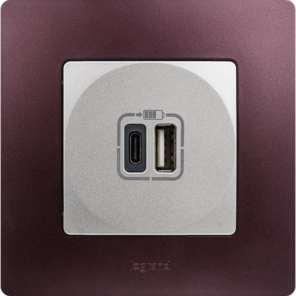 Legrand Etika, алюминий, зарядное устройство с USB разъемами A-C