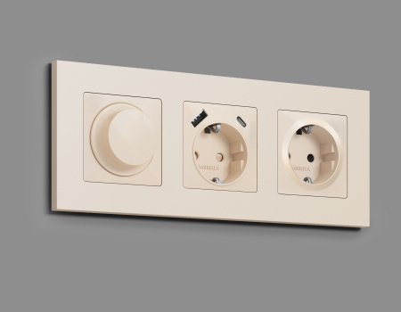 Лицевая панель ALFA (Бежевый матовый) для электрической розетки с/з со шторками QUANT AP3270