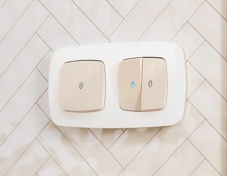 Лицевая панель OMEGA (Бежевый глянец) для 2-клавишных выключателей с подсветкой QUANT OP3040