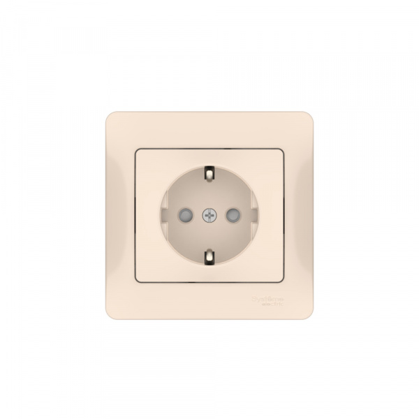 Systeme Electric Glossa Бежевый Розетка с заземлением со шторками, 16А, в сборе, быстрозажим. клем.