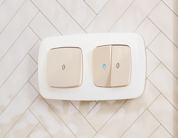 Лицевая панель OMEGA (Бежевый глянец) для 2-клавишных выключателей с подсветкой QUANT OP3040