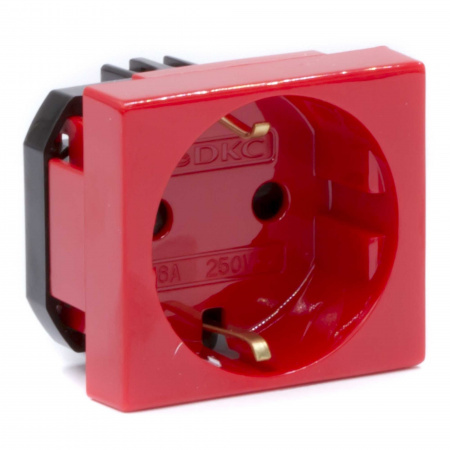 DKC Розетка силовая 2Р+Е, со шторками, «Viva», 2 мод., красная