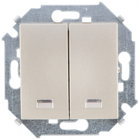 Simon 15 Шампань Выключатель 2-клавишный с подсветкой, 16А, 250В, винт.зажим