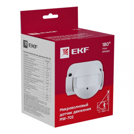 EKF PROxima Микроволновый датчик движения бел. 1200Вт 180гр. до 15м IP44 MW-702