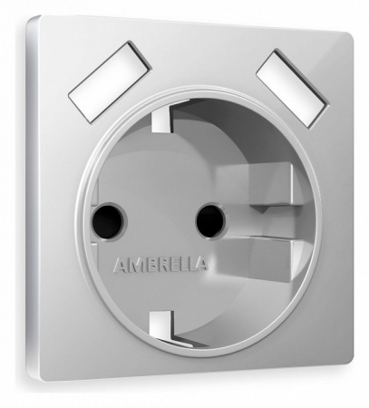 Лицевая панель ALFA (Серебро глянец) для электрической розетки с заземлением со шторками 2USB A+A QUANT AP4090