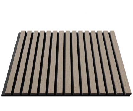 Акустическая панель, черный войлок, 600х600х21мм, рейки МДФ, шпон дуб латте бежевый