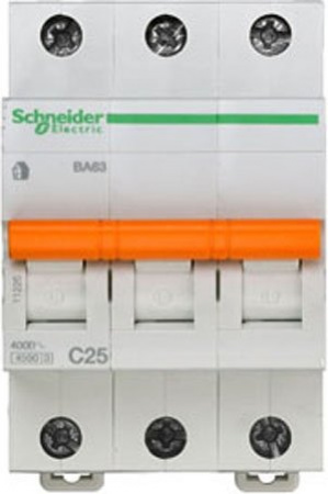 Schneider Electric Домовой ВА63 Автоматический выключатель 3P 25A (C) 4.5kA