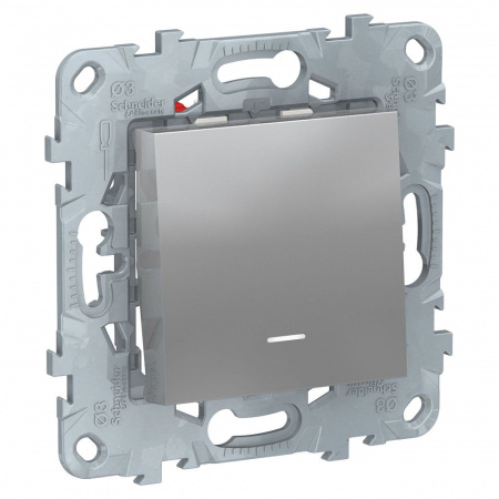 SE Unica New Алюминий Переключатель 1-клавишный, перекрестный, с подсветкой,сх.7а