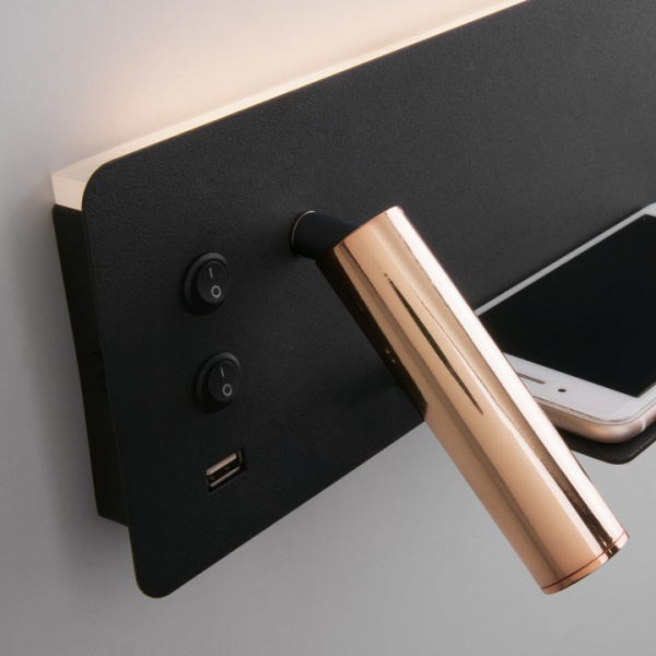 Настенный светодиодный светильник с USB Fant R LED (правый) MRL LED 1113 чёрный/золото Elektrostandard Fant a053082 Настенный светодиодный светильник с USB Fant R LED (правый) MRL LED 1113 чёрный/золото Elektrostandard Fant a053082