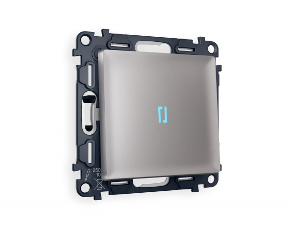 Комплект механизма 1-клавишного проходного выключателя с подсветкой 10000K ALFA MA502040 Сталь матовый QUANT