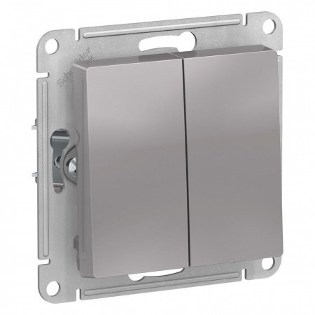 SE AtlasDesign Aqua Алюминий Выключатель 2-клавишный, IP44, сх.5, 10АХ, механизм