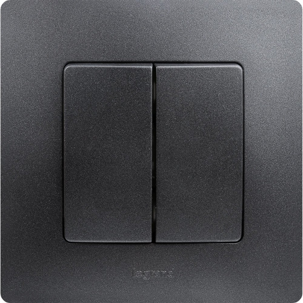 Legrand Etika Антрацит Выключатель 2-клавишный, авт.клеммы, 10 AX, 250 В