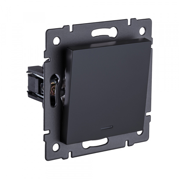 Выключатель кнопочный 1-клавишный 10А/250В с LED подсветкой, черный матовый Kollinger REA-S-013BM для Aspekt, Eleganz, Reflex