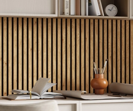 Акустическая панель, черный войлок, 2750х600х19мм, рейки МДФ дуб медный