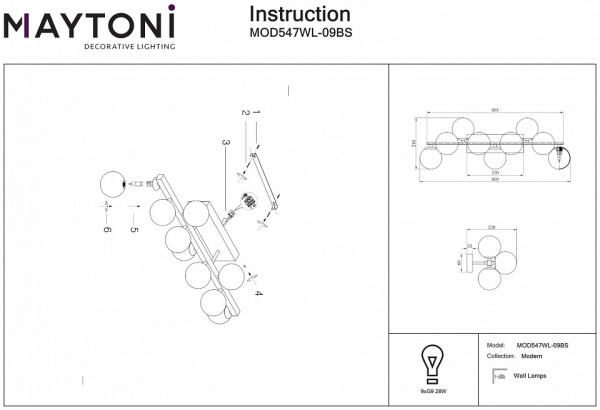 Настенный светильник (бра) Modern MOD547WL-09BS Maytoni Dallas