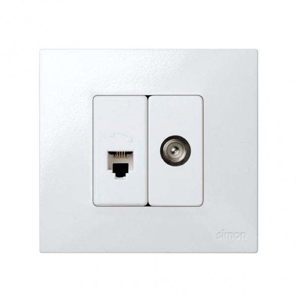 Simon 27 Мех Белая Розетка телефонная RJ-11, 4 конт, узкая