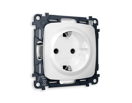 Комплект механизма электрической розетки OMEGA MO127010 Белый матовый с заземлением со шторками 2P+E 16A-250V QUANT