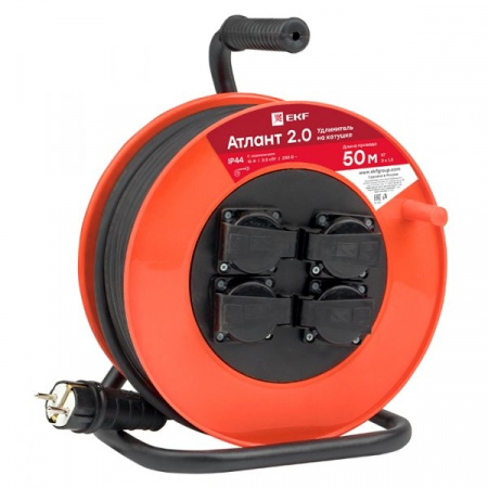 EKF PROxima Удлинитель на катушке "Атлант 2.0" 4 гнезда 50м с заземлением КГ 3*1,5 16А/3,5кВт IP44