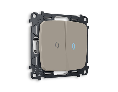 Комплект механизма 2-клавишного выключателя с подсветкой 10000K OMEGA MO364020 Серо-бежевый матовый QUANT