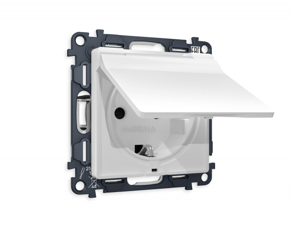 Комплект механизма электрической розетки ALFA MA128010 Белый матовый с заземлением со шторками и защитной крышкой 2P+E 16A-250V IP44 QUANT