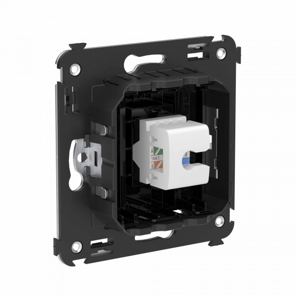 DKC Avanti Компьютерная розетка RJ-45 без шторки в стену, кат.6А одинарная, Черный квадрат