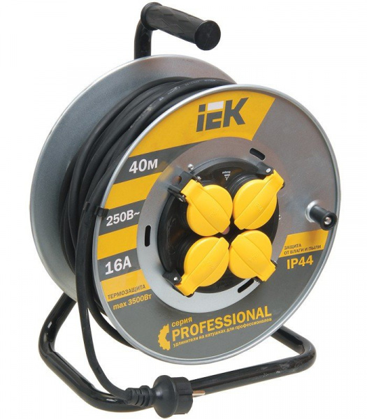 IEK Катушка УК40 на мет с т/з 4 места 2Р+PЕ/40м КГ 3х2,5мм2 IP44 "Professional"