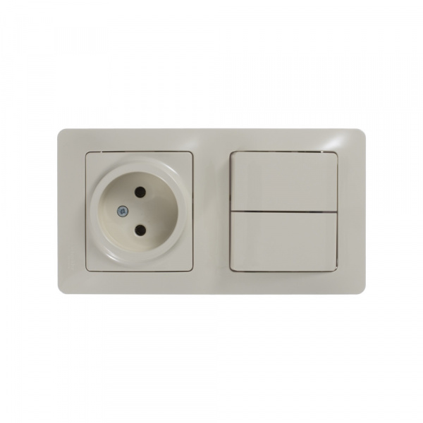 SE Glossa Беж Блок: розетка и 2-кл. выключатель