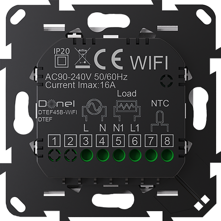 Термостат с датчиком пола, программируемый с Wi-Fi , 16 A, 55*55 мм. черное стекло