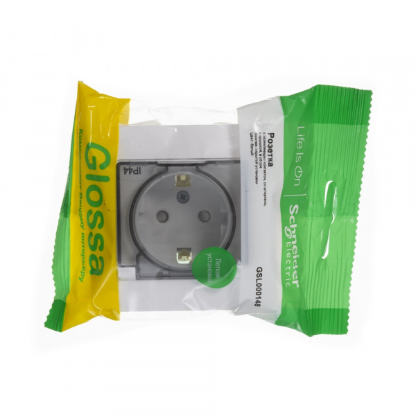 SE Glossa Бел Розетка с/з со шторками с крышкой, IP44 (в сборе с рамкой)