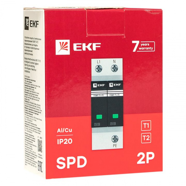 EKF Устройство защиты от импульсных перенапряжений Т1+Т2; Iimp-12,5kA; In-20kA; Uc-275В; 1+1