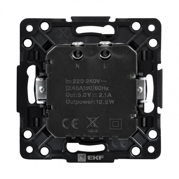 EKF PROxima Стокгольм Черный Розетка USB 2-ая, 2,1А