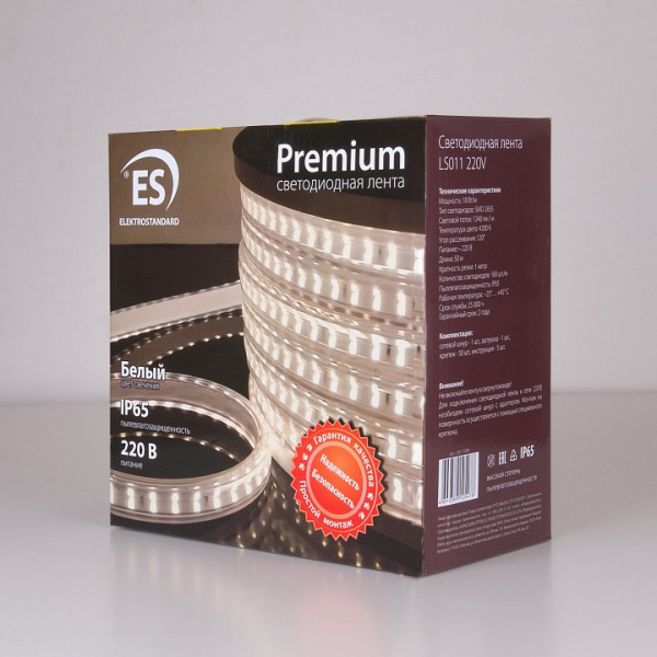 Светодиодная лента Лента светодиодная 220V 18W 180Led 2835 двухрядная IP65 дневной белый, 50 м Elektrostandard 220V 18W IP65 a041110 Светодиодная лента Лента светодиодная 220V 18W 180Led 2835 двухрядная IP65 дневной белый, 50 м Elektrostandard 220V 18W IP65 a041110