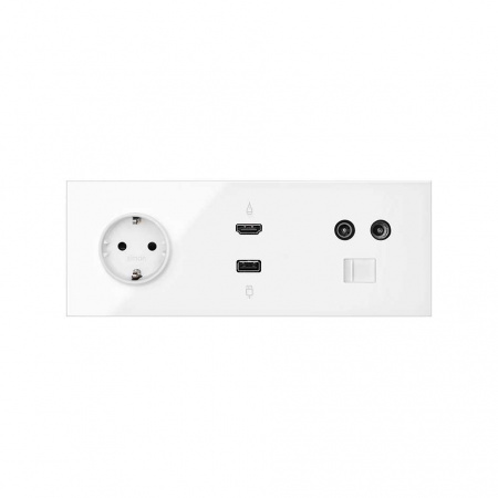 Simon 100 Кит 3 поста механизм 1 розетка Schuko + 1 розетка TV одиночная + 1 розетка RJ45 Cat.6 + 1 розетка HDMI v1.4 + 1 розетка USB 2.0 + суппорт