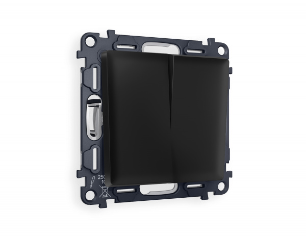 Комплект механизма 2-клавишного выключателя ALFA MA803010 Черный матовый QUANT