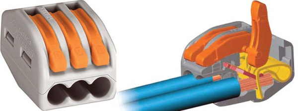 Wago клеммы для всех типов проводников; макс. 4 мм²; 3-проводн.; с рычагами; серый корпус