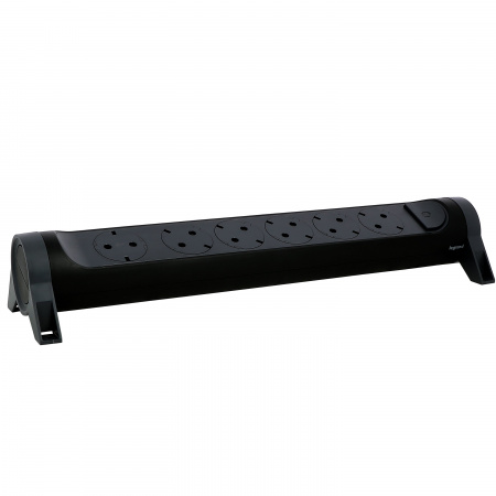 Legrand Revolution Комфорт Черный Удлинитель 6x2К+З с выкл., без кабеля, плоские розетки, фиксируемый поворотный блок