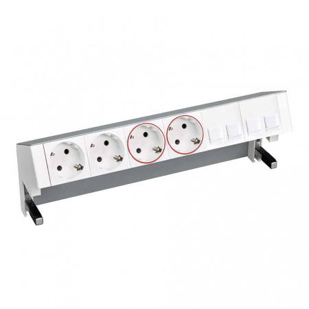 Simon 400 Алюминий Настольный розеточный блок, 2x2P+E, 2x2P+E UPS, адаптер для 4хRJ45, моноблок