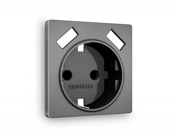 Лицевая панель ALFA (Антрацит серый) для электрической розетки с заземлением со шторками 2USB A+A QUANT AP6590